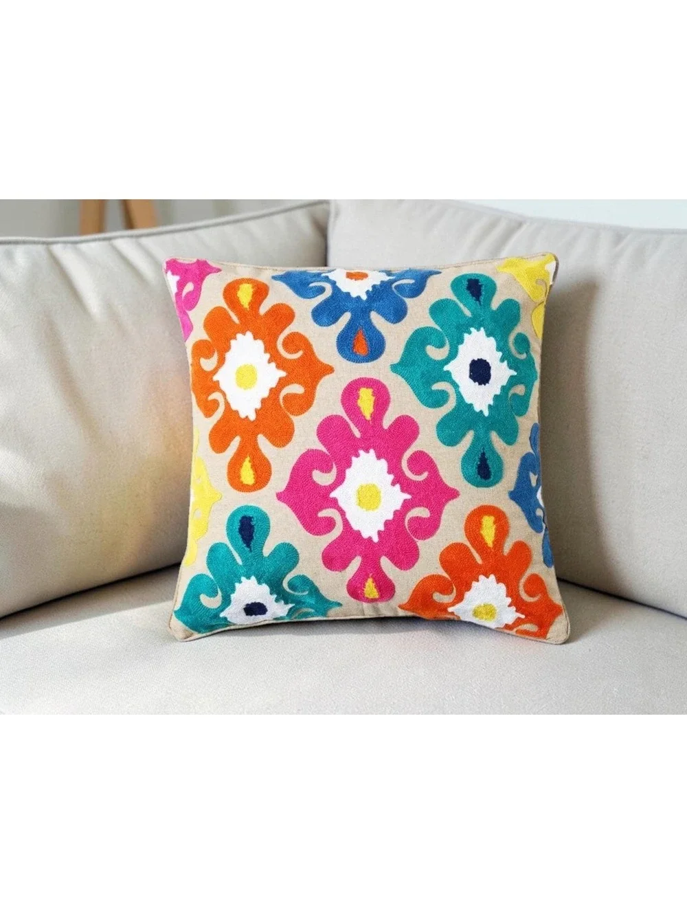 Handwoven Decorative Throw Pillow Covers - Bohemian Style, Multi-Color & Blue Ik